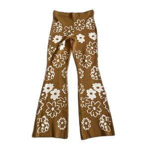 Solai Sweater Pants Womens Medium Flowers 70s Flare Bootcut Stretch Retro Hippie
